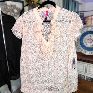 NWT-Pure Energy Baby Pink Lace Short Sleeve Top Size 4X